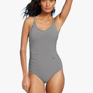 Kona Sol Gingham Classic Black and White Checkered Swimsuit Large 12/14